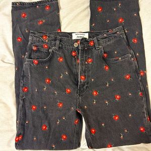 Rare Reformation jeans with red flower embroidery, size 26. mint condition.